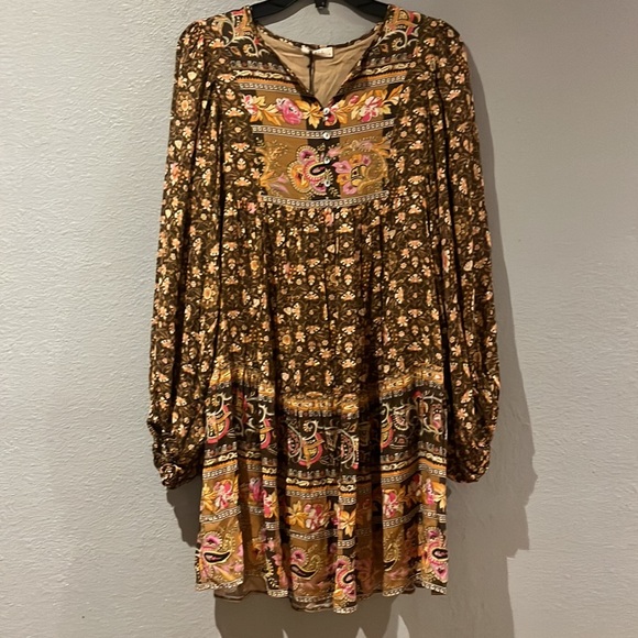 New SPELL MADAME PEACOCK BOHO festival Relax fit MINI DRESS - COFFEE - Picture 6 of 14